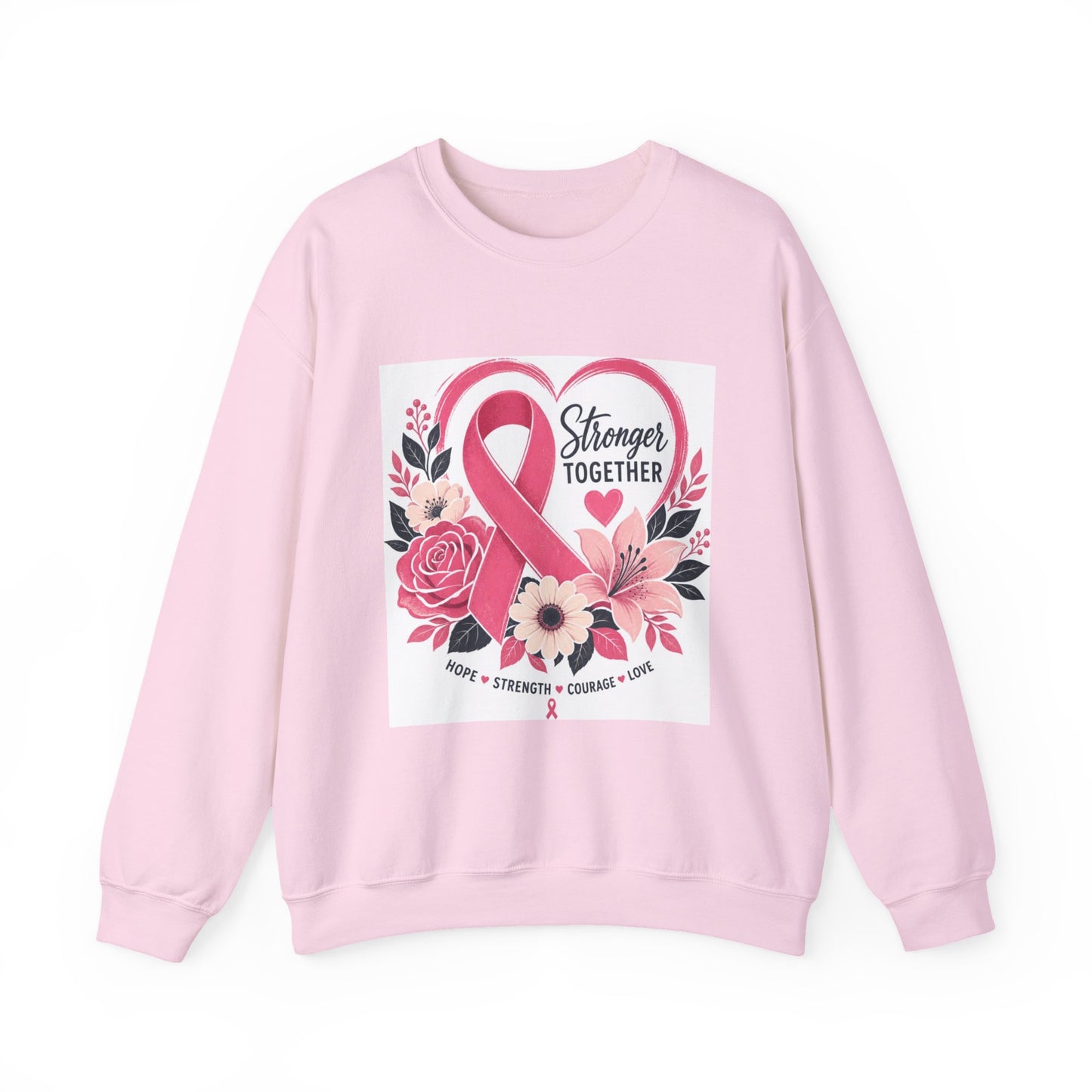 Breast Cancer Awareness Sweatshirt – "Stronger Together" Pink Ribbon Floral Crewneck