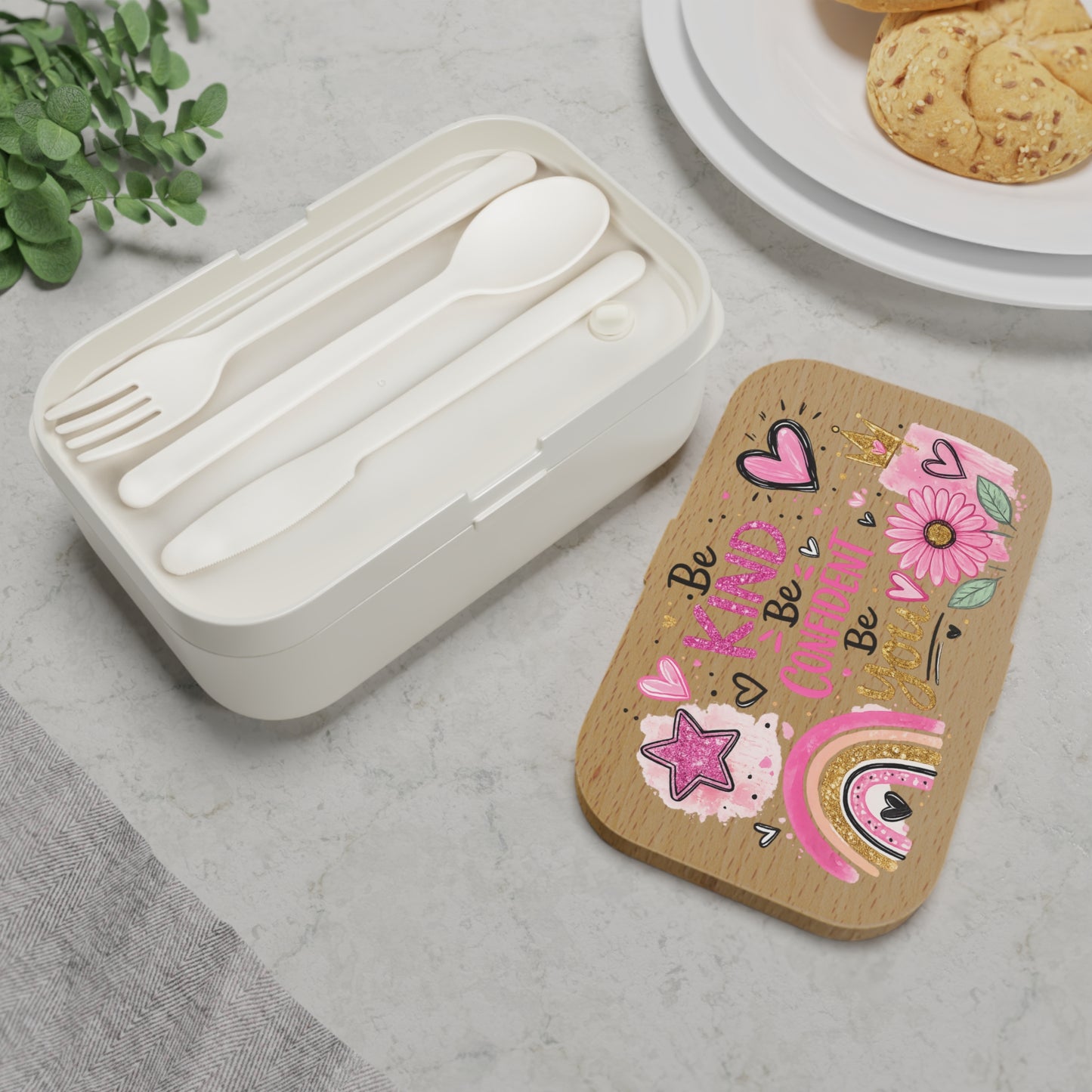 Bento Lunch Box — "Be Kind, Be Confident, Be You" Cute Pink Girls' Kids Snack Box