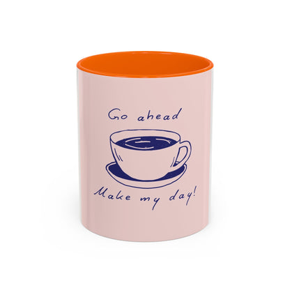 Go Ahead, Make My Day Coffee Mug — Pink Accent Ceramic Mug (11/15oz)