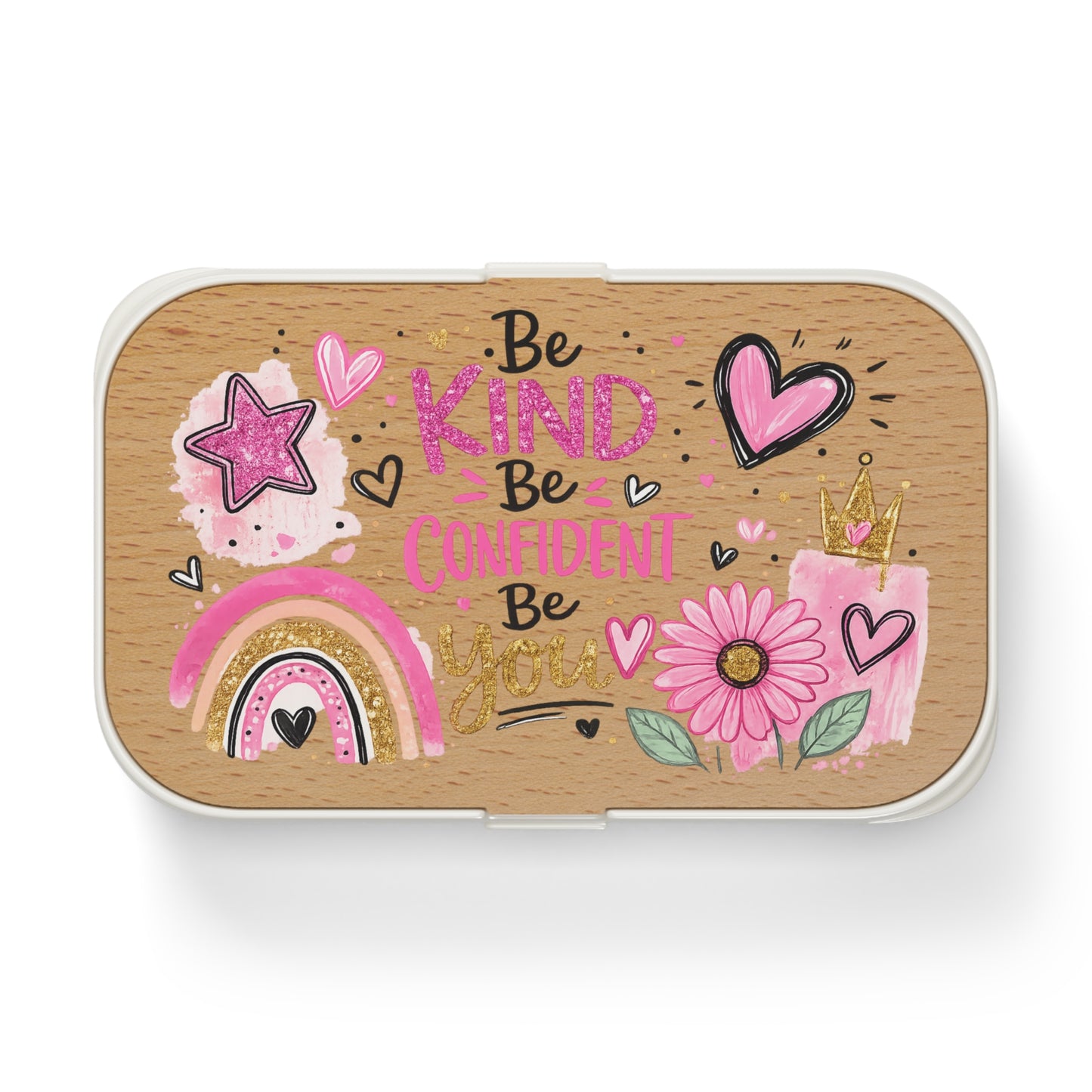 Bento Lunch Box — "Be Kind, Be Confident, Be You" Cute Pink Girls' Kids Snack Box