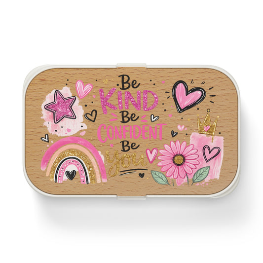 Bento Lunch Box — "Be Kind, Be Confident, Be You" Cute Pink Girls' Kids Snack Box