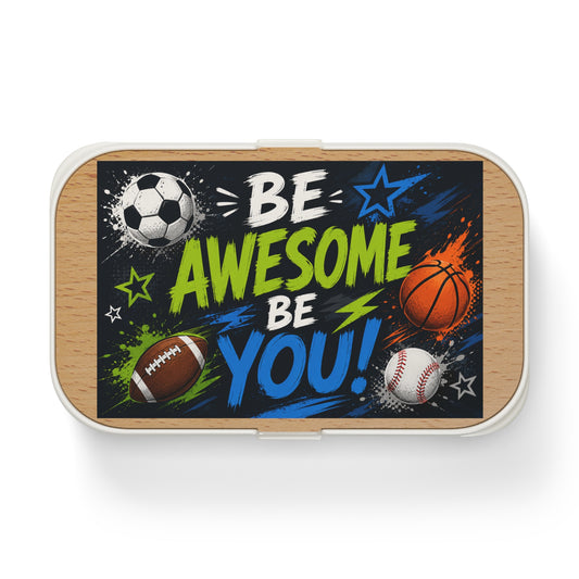 Be Awesome Be You! Sports Bento Lunch Box – Kids’ Motivational Snack & Lunch Container