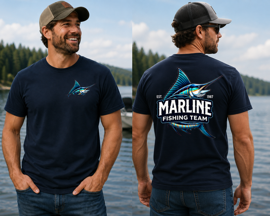 Marline Fishing Team T-Shirt — Marlin Graphic Back Tee