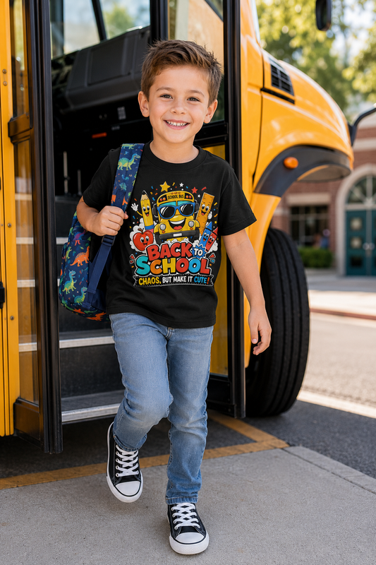 Back to School T-Shirt — "Back to School: Chaos, But Make It Cute" Cute School Supplies Tee