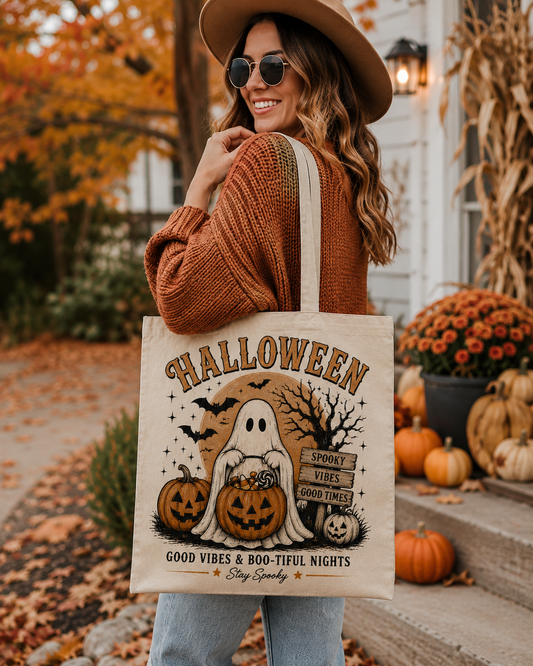 Halloween Ghost Pumpkin Tote Bag
