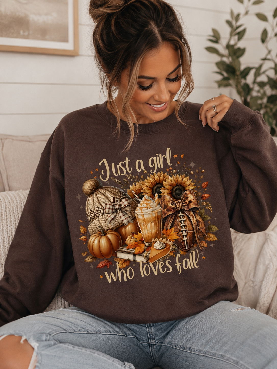 Fall Pumpkin & Sunflower Sweatshirt - "Just a Girl Who Loves Fall" Cozy Pullover