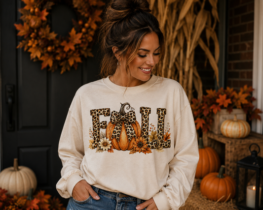 Fall Leopard Pumpkin Long Sleeve Tee