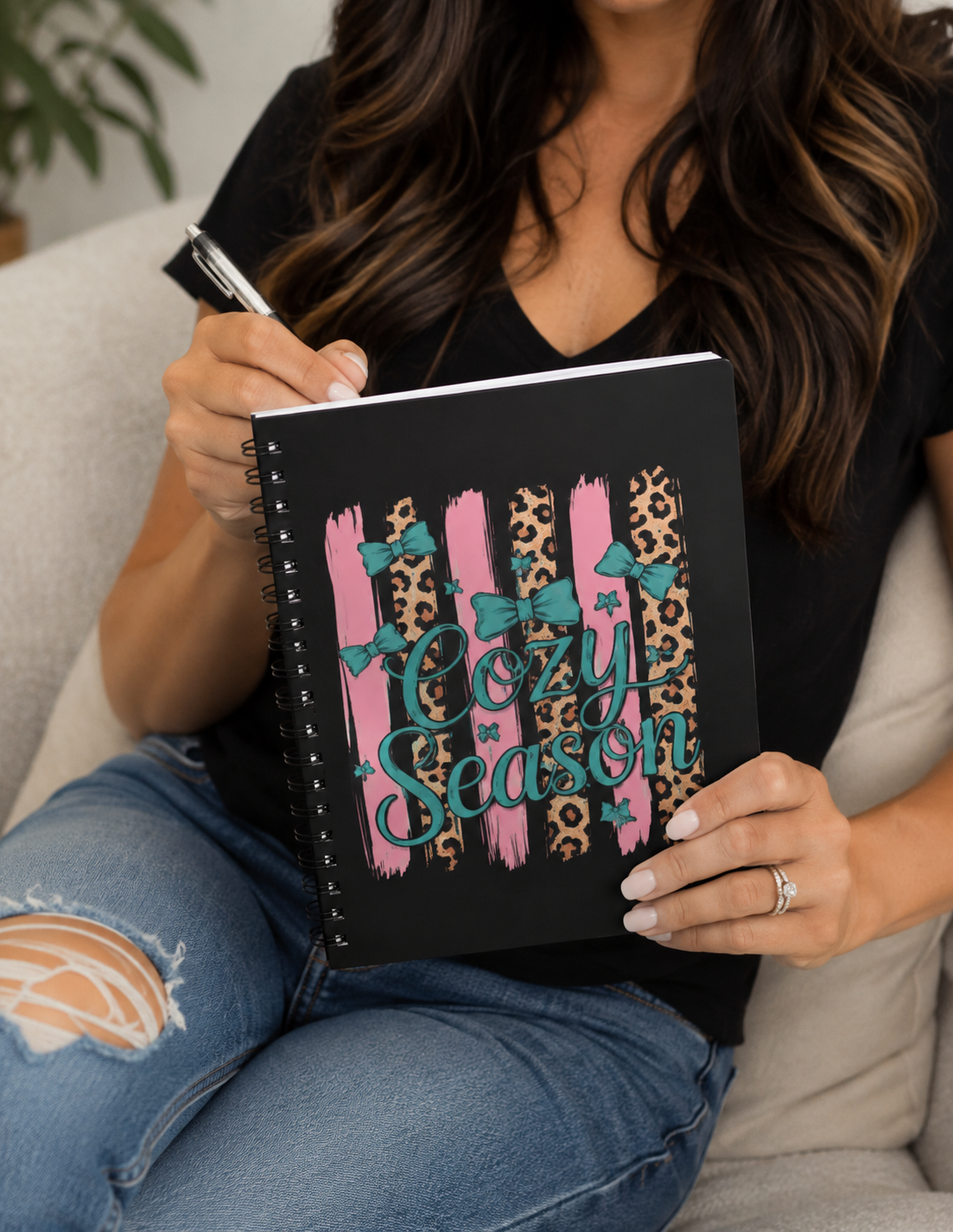 Cozy Season Leopard Stripe Spiral Journal