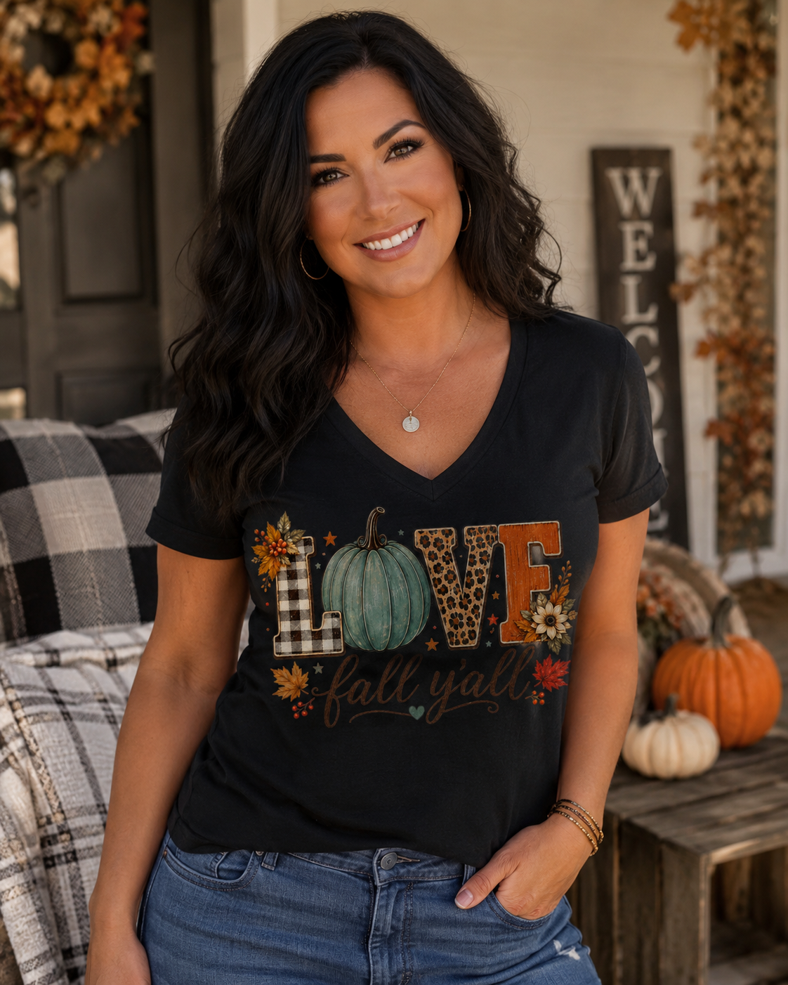 Love Fall Y'all V-Neck Tee