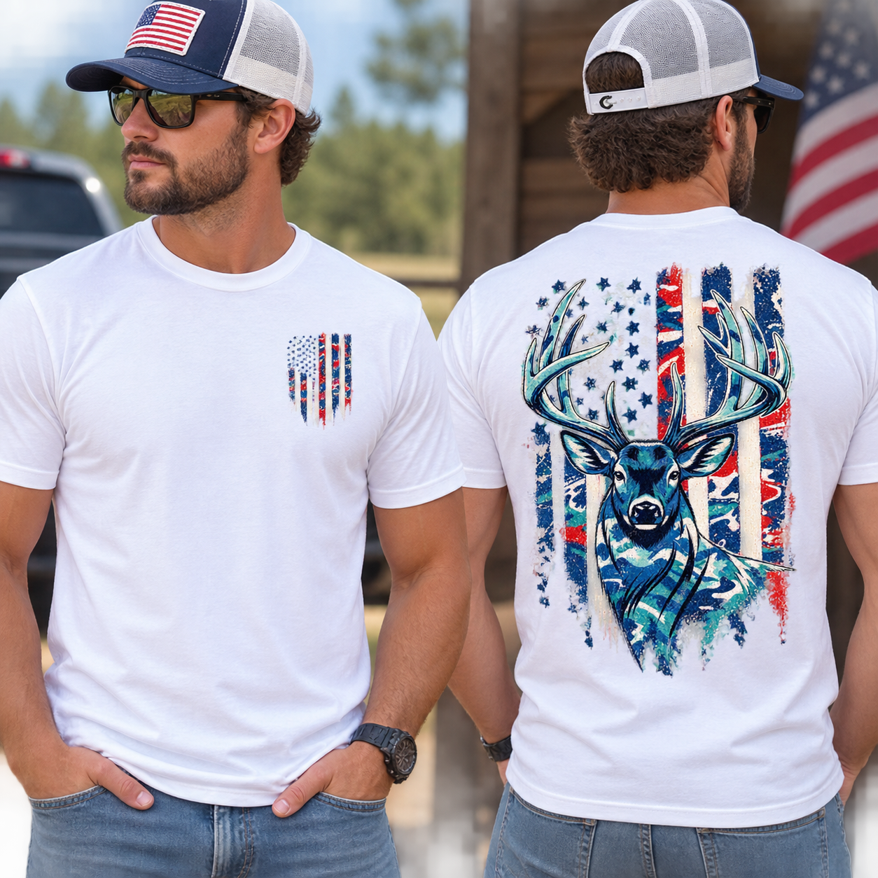 Patriotic Deer Flag T-Shirt