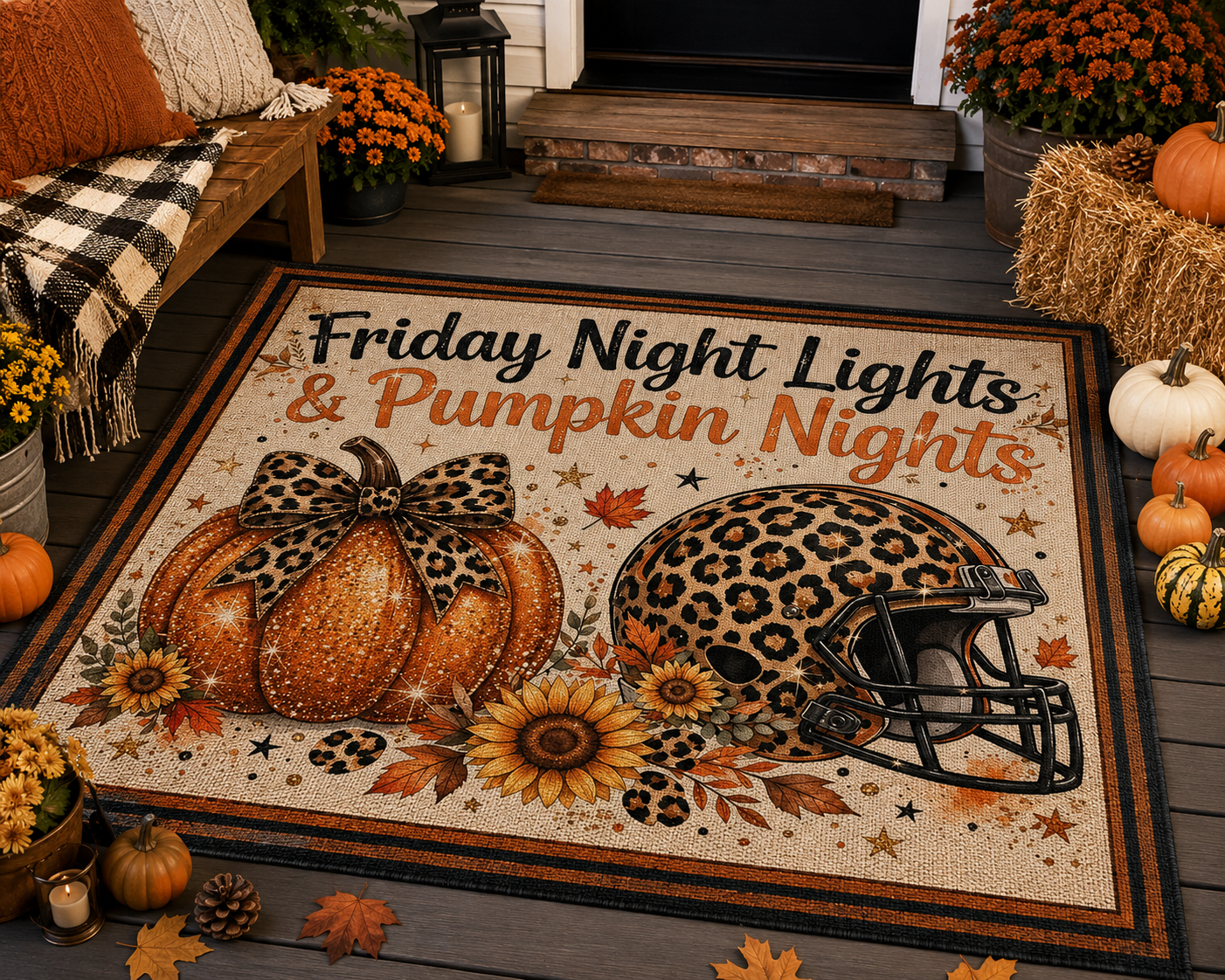 "Friday Night Lights & Pumpkin Nights" Fall Football Welcome Mat