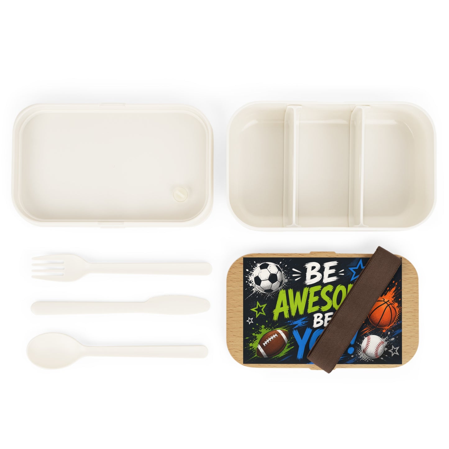 Be Awesome Be You! Sports Bento Lunch Box – Kids’ Motivational Snack & Lunch Container