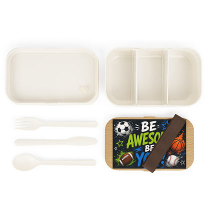 Be Awesome Be You! Sports Bento Lunch Box – Kids’ Motivational Snack & Lunch Container
