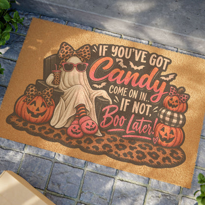 Halloween Candy Ghost Doormat — "If You've Got Candy Come On In, If Not Boo Later"