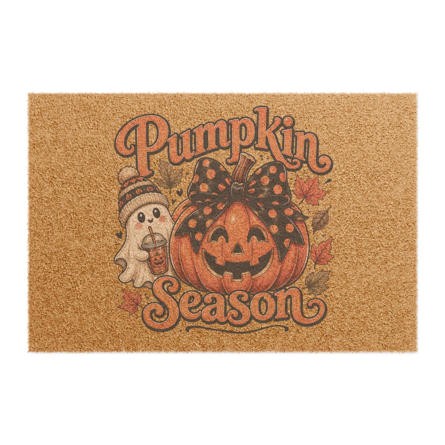 Pumpkin Season Doormat — Fall Halloween Welcome Mat with Jack-O'-Lantern & Ghost