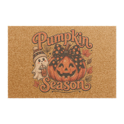 Pumpkin Season Doormat — Fall Halloween Welcome Mat with Jack-O'-Lantern & Ghost