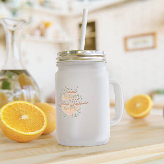 Frosted Mason Jar Tumbler with Handle & Straw — Rustic Drinkware for Iced Coffee, Smoothies & Gifts