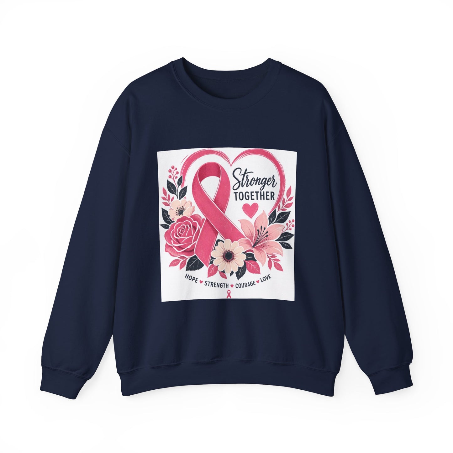 Breast Cancer Awareness Sweatshirt – "Stronger Together" Pink Ribbon Floral Crewneck