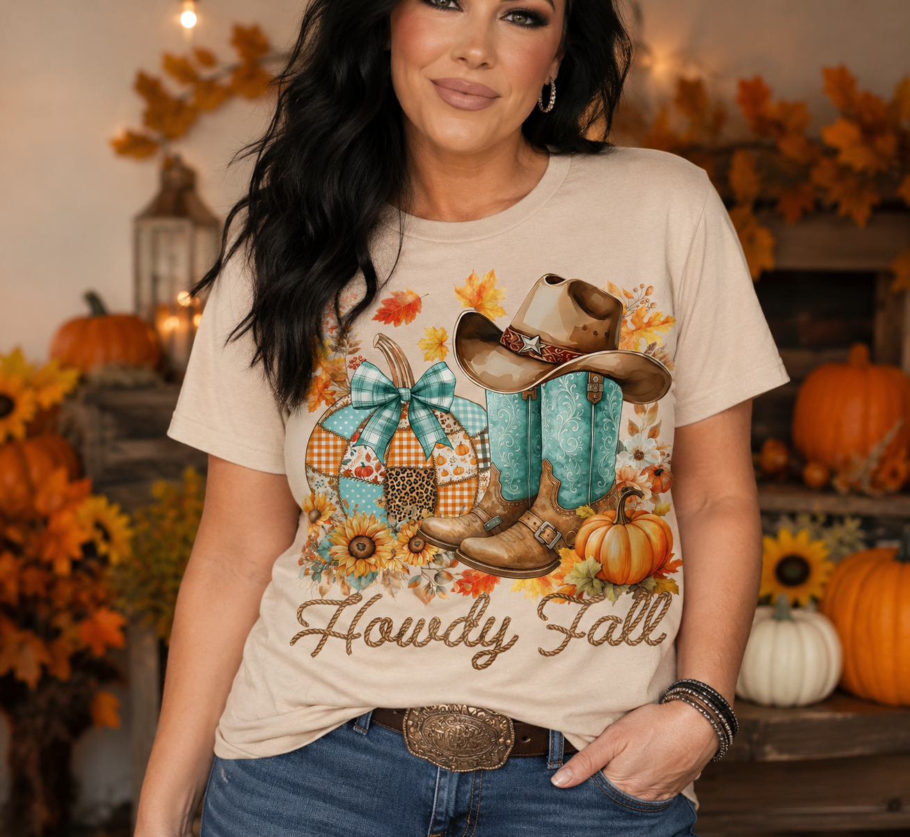 Cowboy Boots, Hat & Pumpkins Autumn Tee